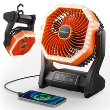 Doublepow 20000mAh Rechargeable Camping Fan LED Light 4 Speed Hook Orange