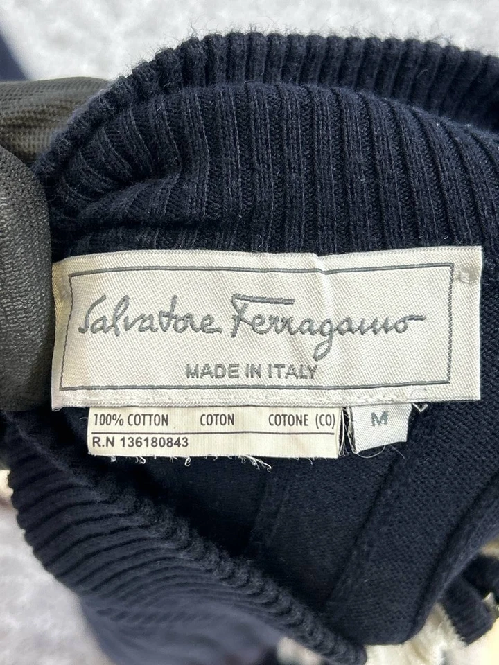 Suéter De Colección Salvatore Ferragamo Para Mujer Mediano Azul Blanco Algodón Tejido Cremallera Completa * Foto 3 de 4