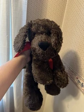 Chocolate Lab Puppy Dog Plush with Red Bow Brown Animal Adventure Stuffed Animal