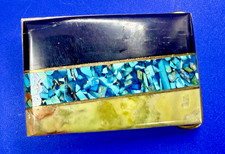 Rectangular Polish Stone with Turquoise Chip Inlaid 3" Wide Belt Buckle