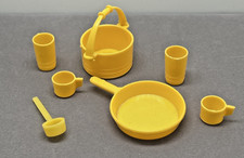 Vintage Dollhouse Barbie Campout Plastic Yellow Accessories Cooking Dishes 1970s
