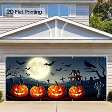 Happy Halloween Garage Door Decor 13x6FT Hanging Banner Flag Backdrop Cemetery