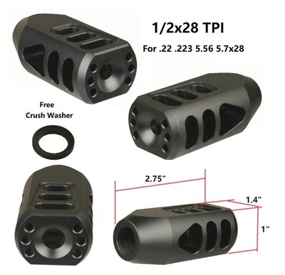 Aluminum Anodized Black Tanker Compensator Muzzle Brake 1/2x28 TPI