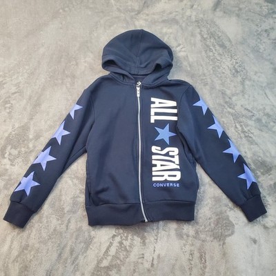 CONVERSE CHUCK TAYLOR Boys Blue Hoodie Full Zip M 10-12 All Star Logo Skater GUC