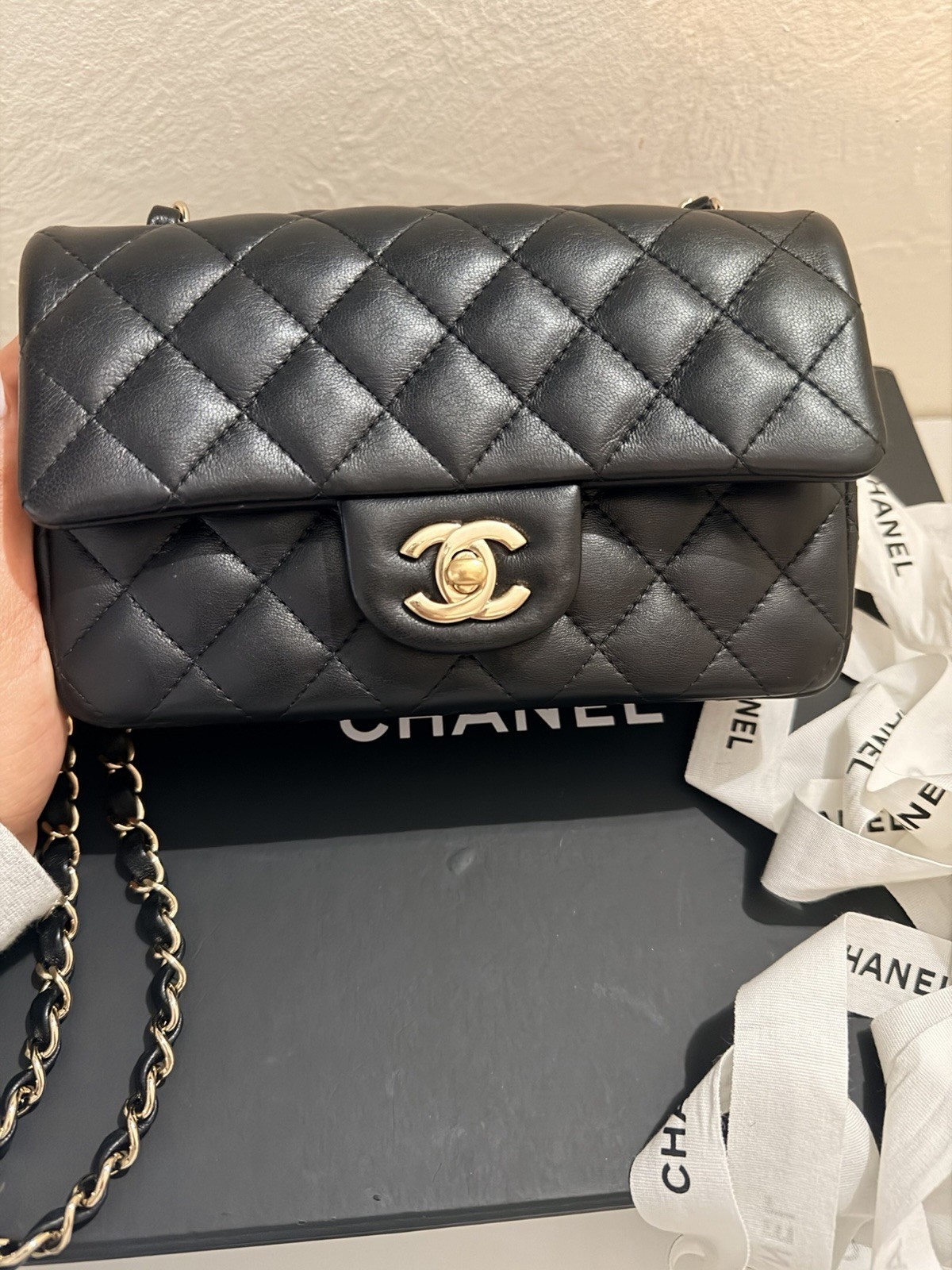 CHANEL Mini Rectangular Classic Flap Bag Black La… - image 4