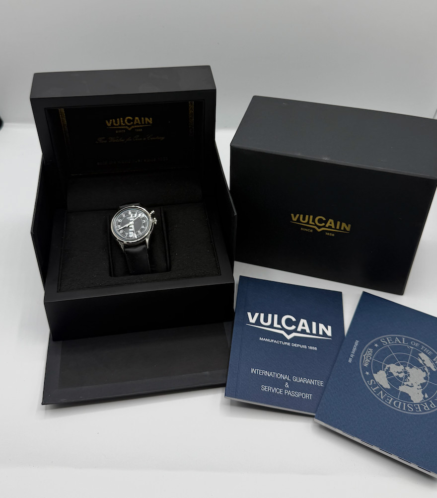 Vulcain Cricket Classique 36mm Blue dial, box and papers, 100169B07.BAL301