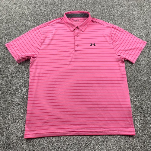 Under Armour Polo Shirt Men Extra Large Pink Striped Performance Playoff Golf