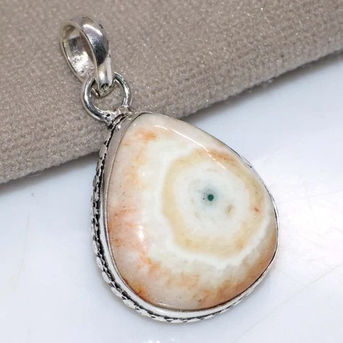 Solar Slice 925 Silver Plated Pendant 1.5" Minimalist Style Gift Trendy GW