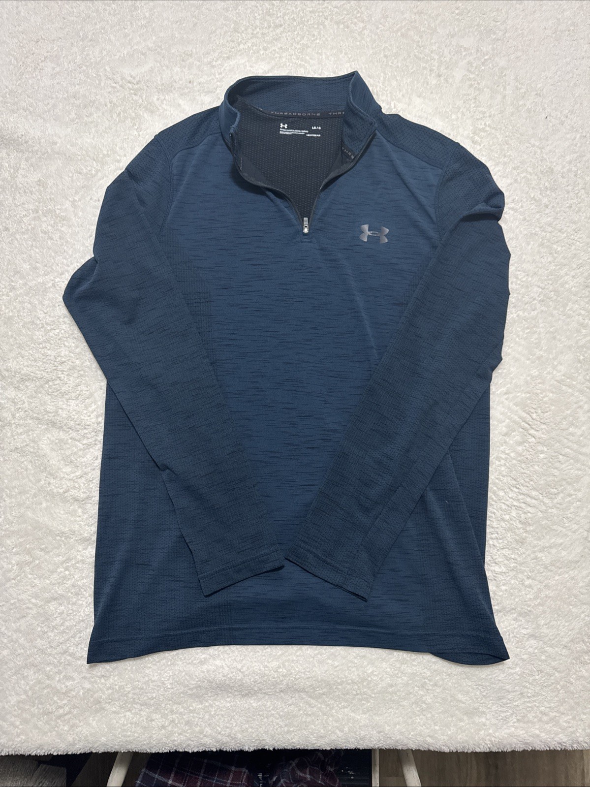 Under Armour Threadborne Heatgear Mens L  Fitted 1/4 Zip Pullover Shirt Blue