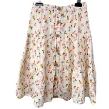 CAT JACK Girls Skirt Size Medium 7/8 Cream Floral Tiered Boho Midi Cotton Kids