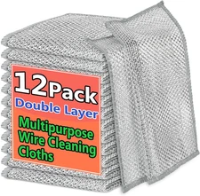 12PCS Double-Layer Wire Dishcloth, Non-Scratch Wire Dishwashing Rags, Multipurpo