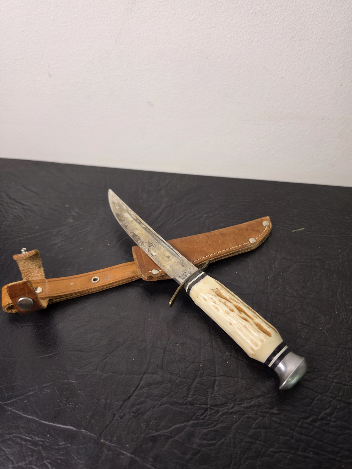 Vintage Olsen Knife Co. Fixed Blade Hunting Knife Stag Handle Solingen...