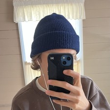 Vintage 80s Wigwam Navy Blue Acrylic Knit Beanie Made in USA Paper Tag One Size