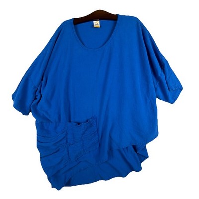 Abaca Long Blue Gauze Shirt Asymmetrical One Size 100% Cotton Art To Wear