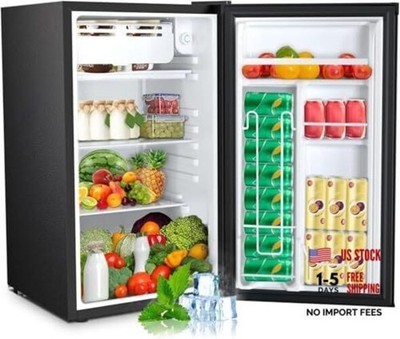 Black Reversible Door Mini Fridge with Freezer - Compact Refrigerator 3.2 Cu.Ft