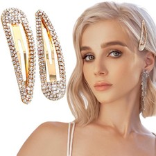 WLLHYF 2Pcs Rhinestone Hair Clips Metal Snap 1 Count Pack of 2 , Gold