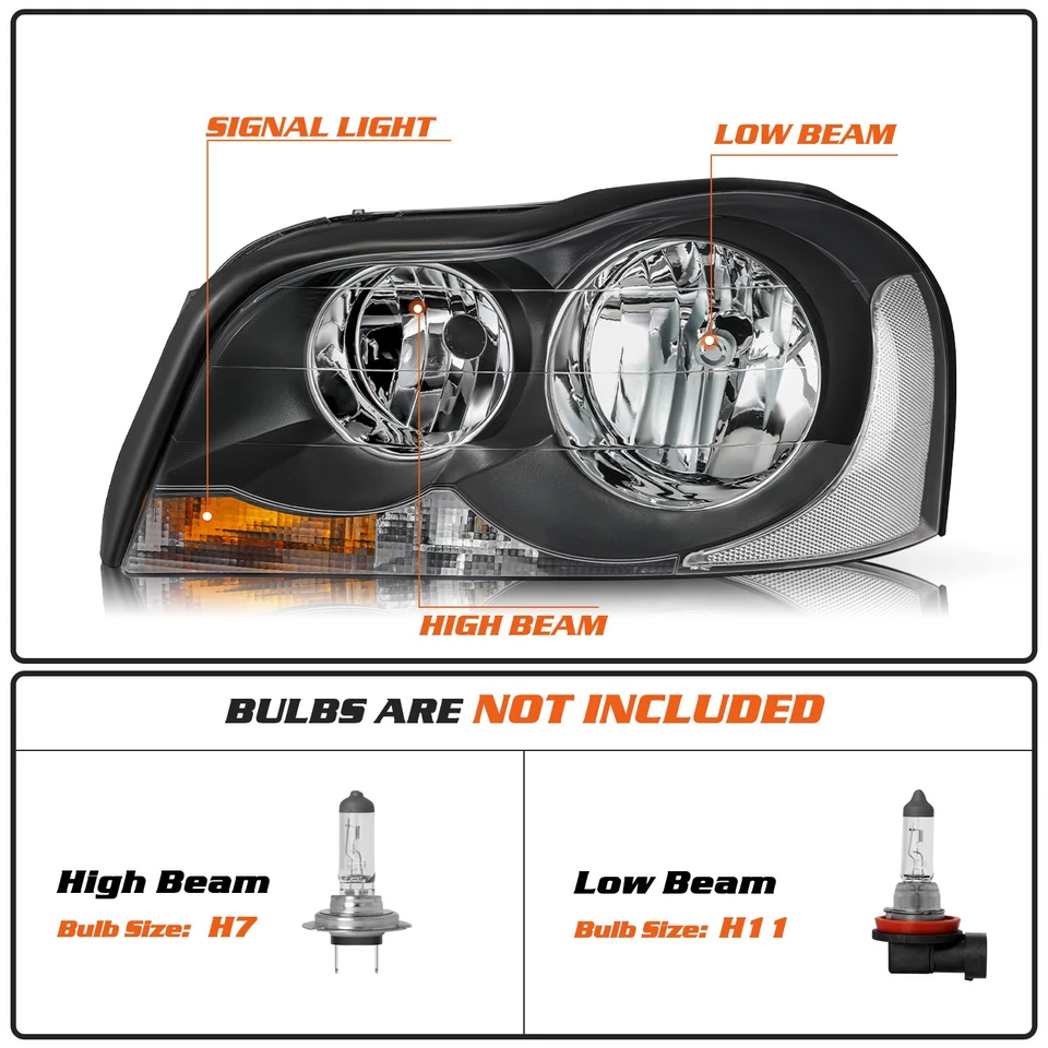 Black For 2003-2014 Volvo XC90 Halogen Clear Headlights Headlamps Assembly Pair Foto 2 de 4