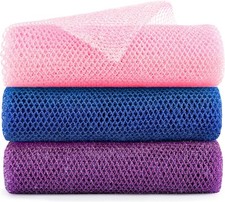 African Net Sponge Extra Long 3 Pieces, Loofah Back Scrubber for Shower,