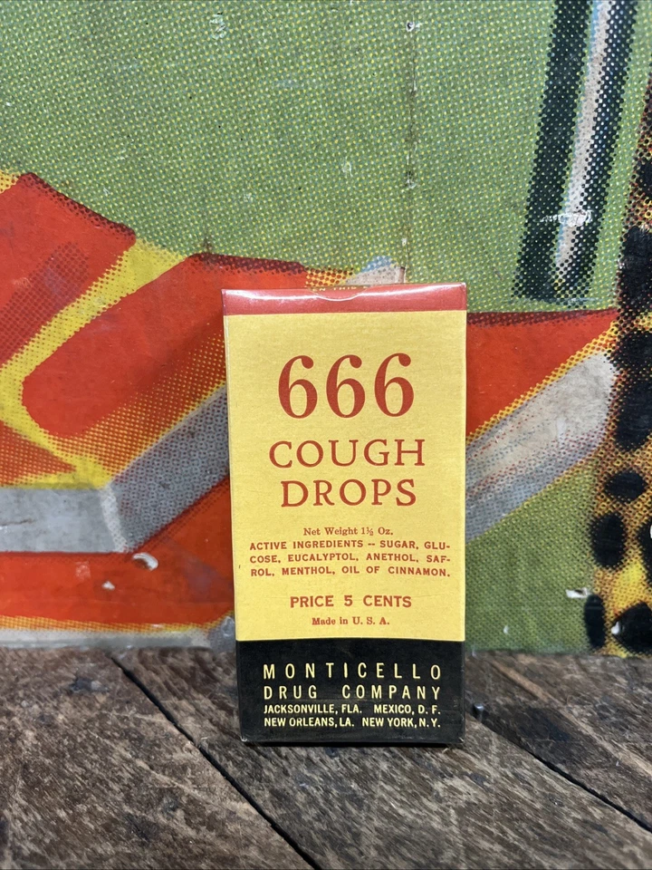 DE COLECCIÓN C. 1930 666 GOTAS PARA LA TOS CAJA SELLO MEDICINA FARMACIA DIABLO SATANÁS Foto 2 de 4