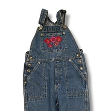 Girls Boot Legged Y2K style embroidered floral overalls 6