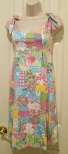 Vintage Lilly Pulitzer Vibrant Multicolored patchwork sundress tie straps Size S