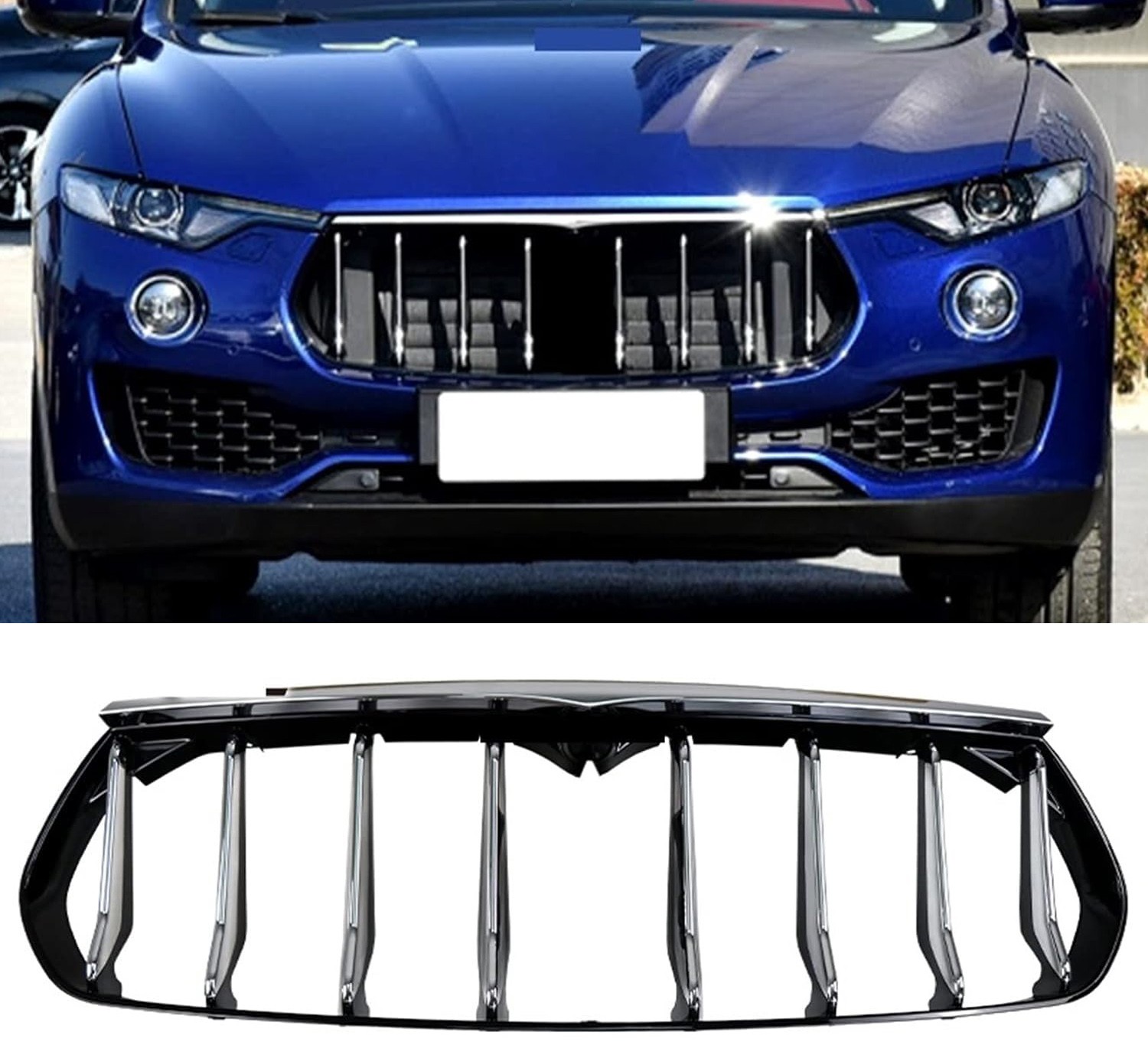 Black Front Bumper Grille Upper Radiator Fits 2017-2024 Maserati Levante Chrome