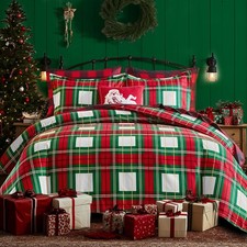 Green Christmas Plaid Duvet Cover Set Queen Soft Microfiber- Red Green Buffal...