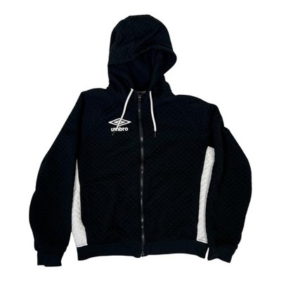 Umbro Hoodie Jacket Mens Large Black Quilted Full Zip Soccer Lined Sweatshirt