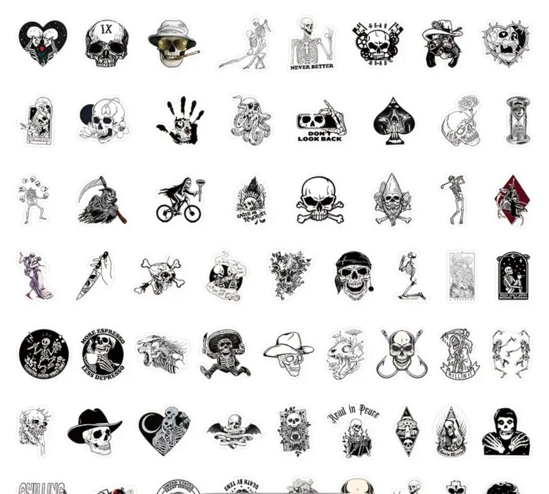 60 PCs Skulls Skeleton Gothic Stickers Vinyl for Laptop, Water Bottle,