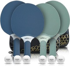 Table Tennis Rackets Set,Professional Ping Pong Paddle Set for 4 Players, Com...