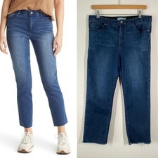 WIT WISDOM Slim Straight Ankle Jeans Raw Hem Blue Ab Solution Stretch Size 16
