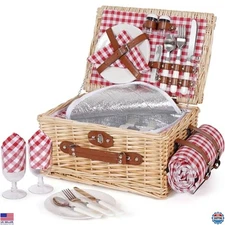 HappyPicnic Picnic Basket Set for 2 - Wicker Picnic Basket with Waterproof