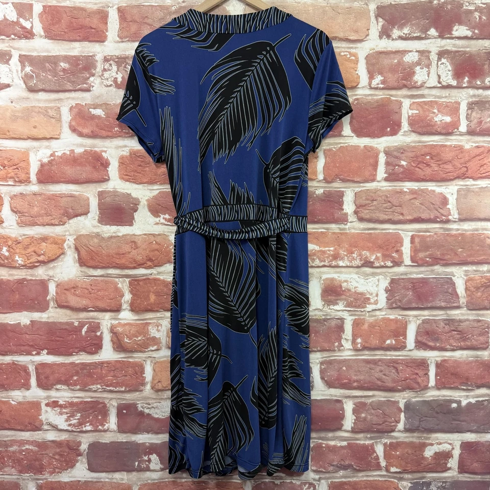 Vestido Alfani Mujer Grande Azul Multicolor Tropical Floral Hoja Envoltura Corbata Cintura Foto 2 de 4