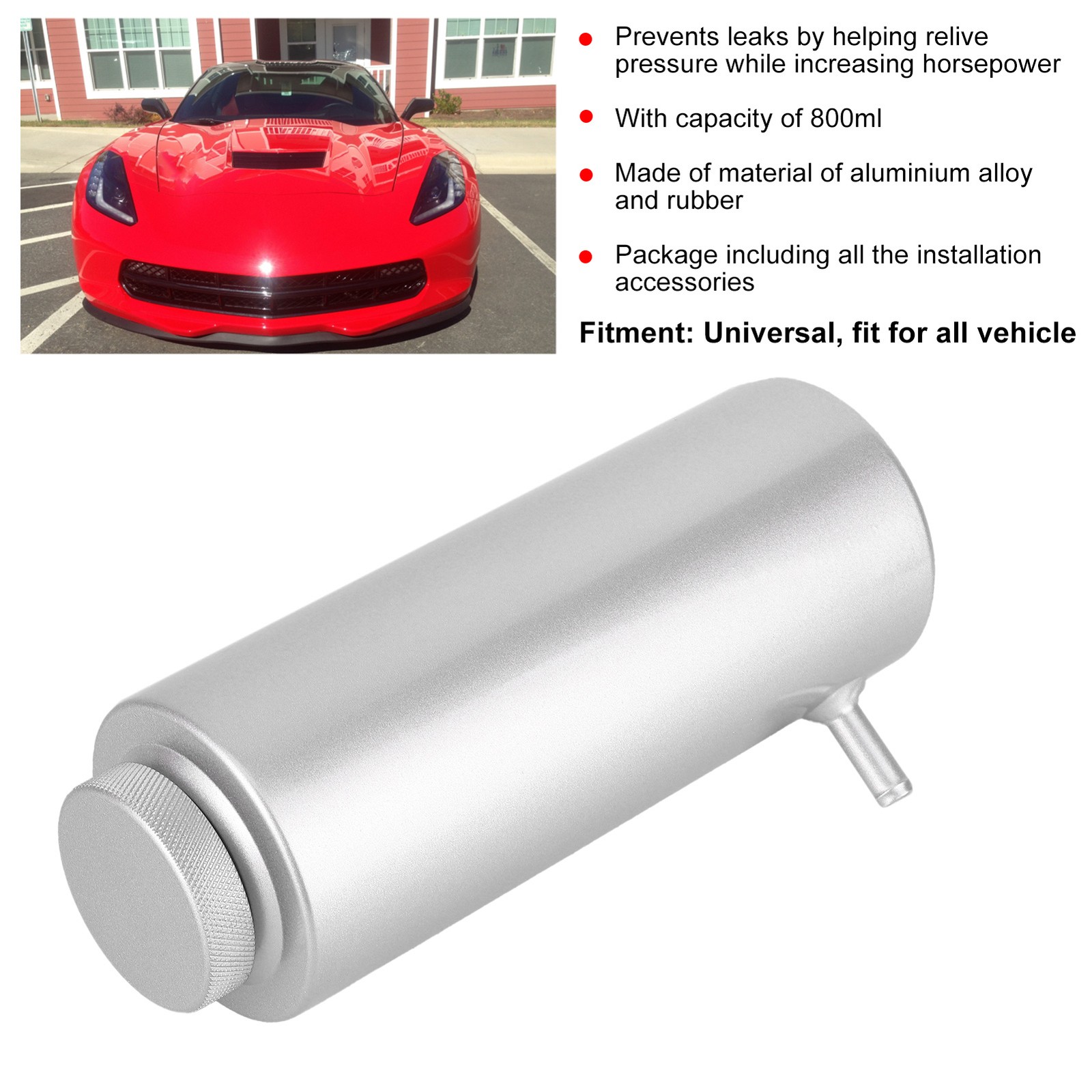 ⁺Silver Radiator Coolant Aluminum Catch Tank 80ml Overflow Reservoir Automobile