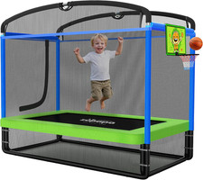 4X6FT Rectangle Trampoline with Basketball Hoop, and Safety Net - Indoor/Outdoor
