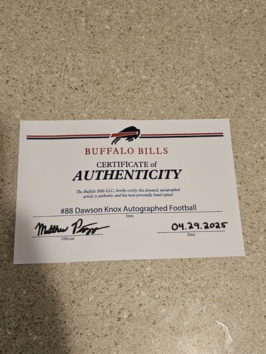 Dawson Knox Autographed Wilson NFL Football With Certificate Of Authenticity - Picture 4 of 4