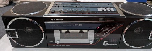 Vintage Black Sanyo MS540 AMFM Stereo Radio Cassette Recorder Mini Boombox parts