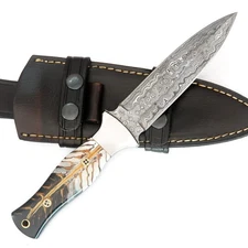 CUSTOM HANDMADE DAMASCUS PINE CONE DAGGER KNIFE WITH PREMIMUM LEATHER SHEATH T43