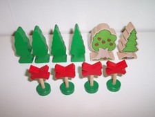 BRIO Wooden Train Tall Tree Set Apple Pine 6 Trees 4 Crossing Signs Lot