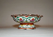 Antique Bencharong / Benjarong Period Enameled Porcelain Pedestal / Stem Dish