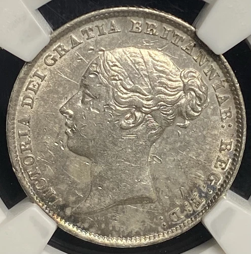 GREAT BRITAIN 1845 AD Queen Victoria, Silver 6p Six Pence Coin, 1837-1901 NGC AU