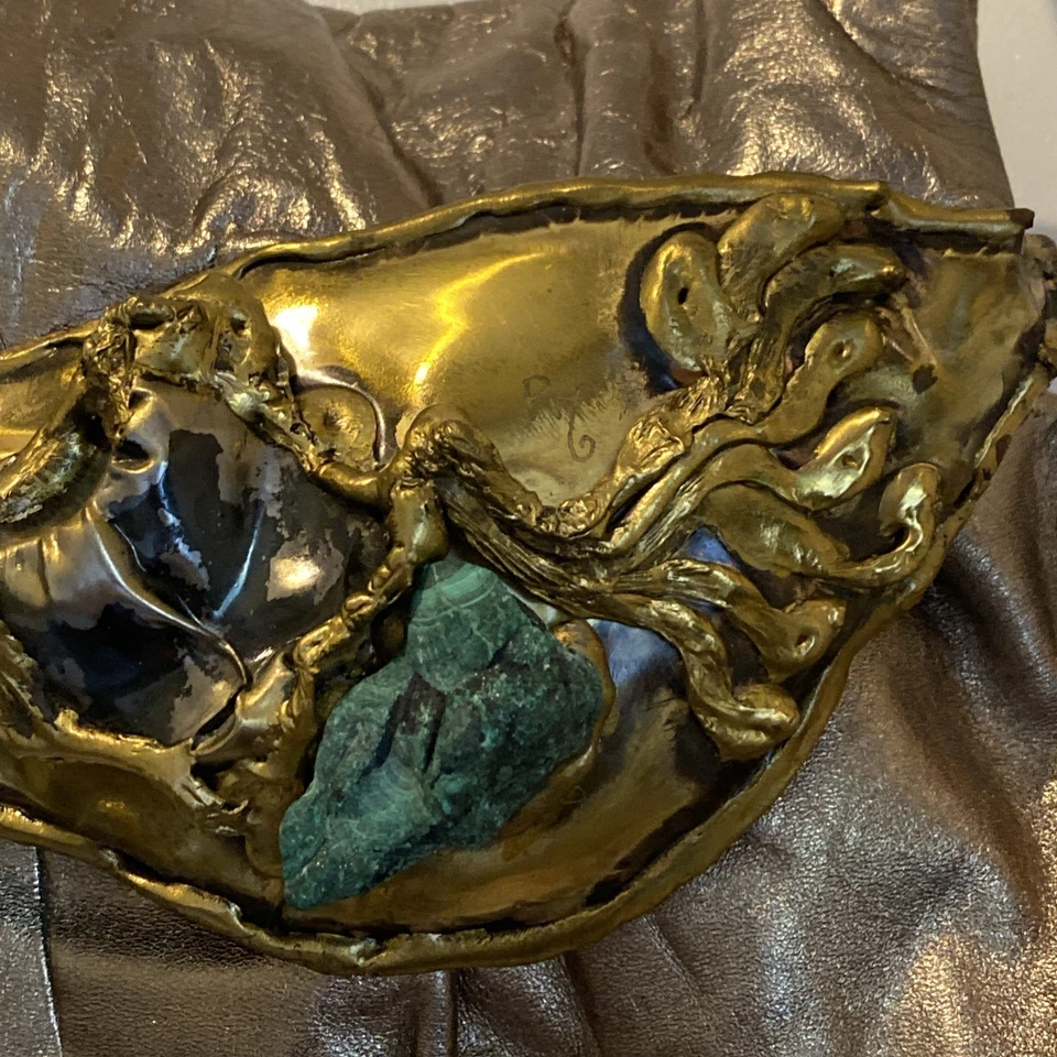 Cartera Bandolera Vintage Años 80 Elegante Latón Metal Turquesa Cuero Metálico Foto 2 de 4