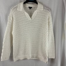 Talbots White Open Knit Pullover Sweater Cotton Blend Large Petite LP