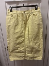 Vintage Ralph Lauren Yellow Cotton Denim skirt Vintage Size 14, Fits Like A 10