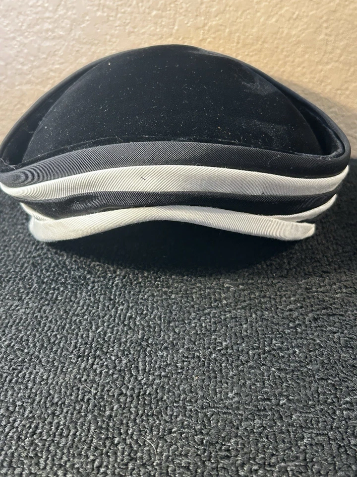 Винтажный черный бархат w/белый таблетки коробка шляпа - Изображение 2 из 4