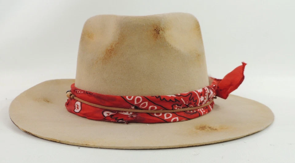 Luna Bloom Bronceado y Rojo Bandana Intencional Angustiante Fedora Sombrero Cuentas Pluma XL Foto 2 de 4