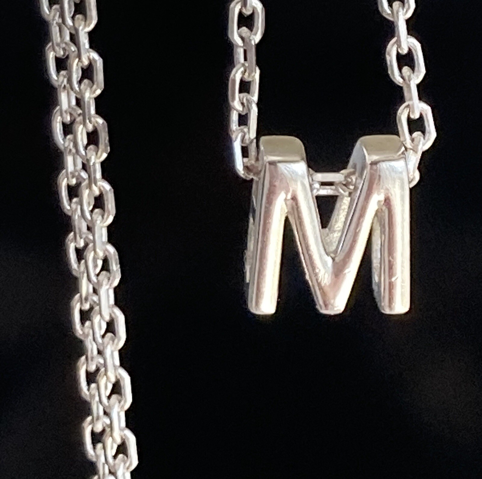 Sterling Silver M Initial Tiny Slide Pendant Char… - image 2