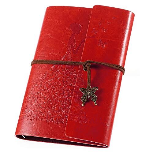 Leather Journal, Vintage Spiral Bound Notebook Refillable Dairy A5 Red