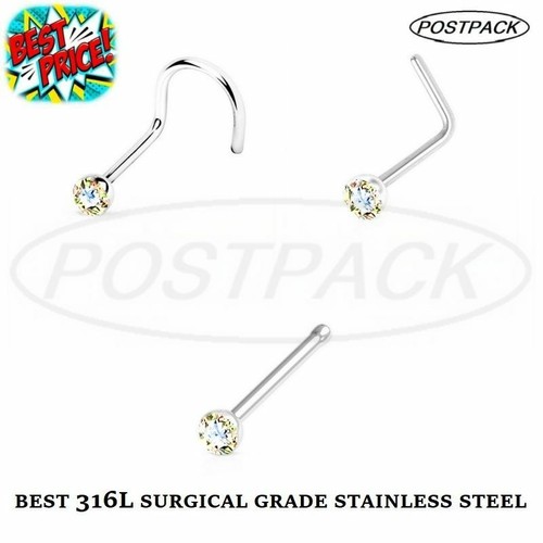 SILVER NOSE STUD STRAIGHT L SCREW SHAPE SURGICAL STEEL PIN BAR SET GOLD PIERCING - Picture 37 of 64