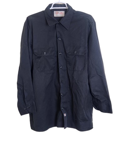 Dickies Men Shirt 32 33 Black Long Sleeved Workwear Utility Button 16 1/2 Neck - Picture 1 of 6